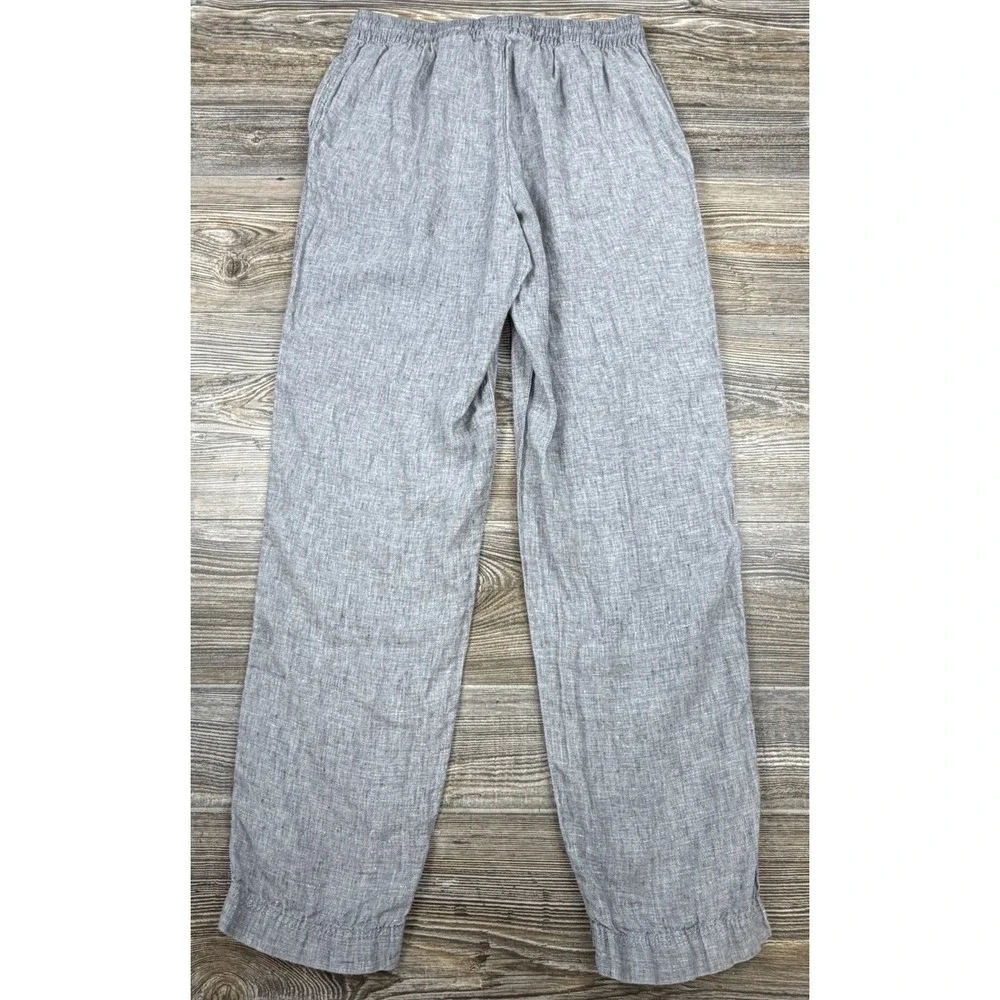 H & M Linen Pants S Chambray Grey Pull-On Light Blue Nautical Beachy Coastal